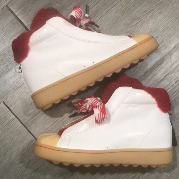 Coach G1493 White Leather High Top Red Shearling Sneaker Size 8 - Picture 1 of 13